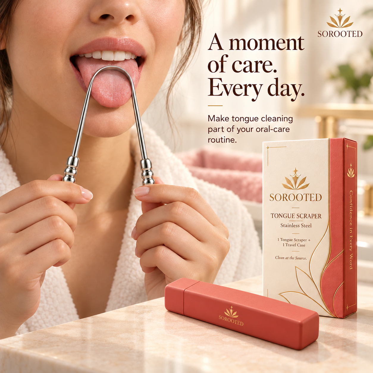 SOROOTED U-shaped Tongue Scraper — gentle use artwork